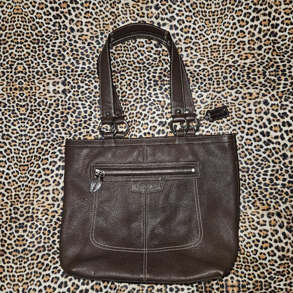 COACH Penelope Brown Pebbled Leather Handbag Double Straps